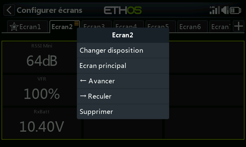 Options de configuration de l'écran