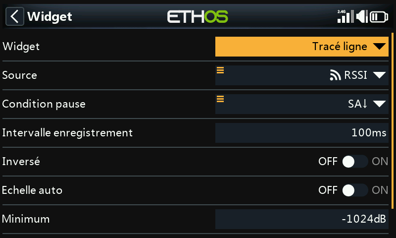 Configuration du widget Tracé ligne