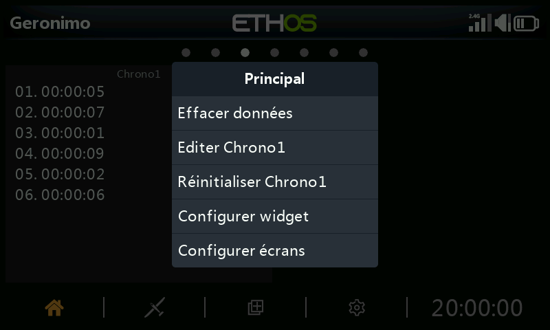 Menu d'une entrée des journaux de chrono