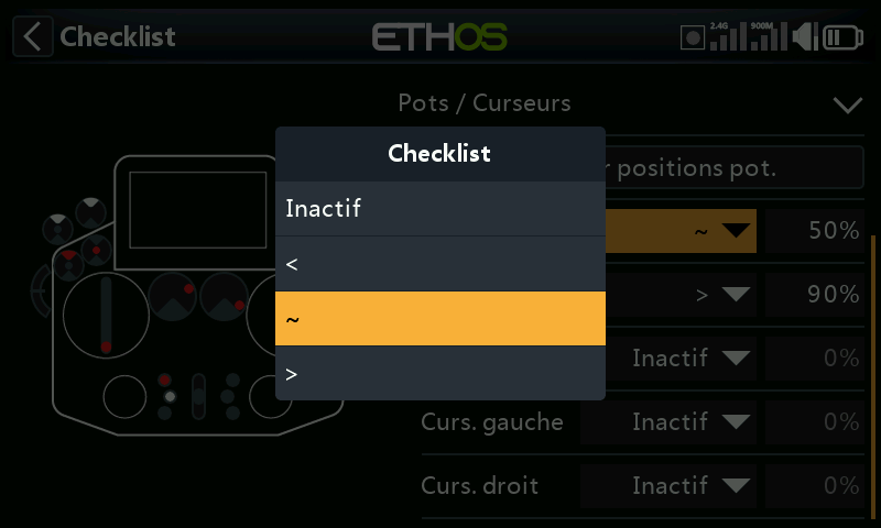 Options de contrôle des potentiomètres