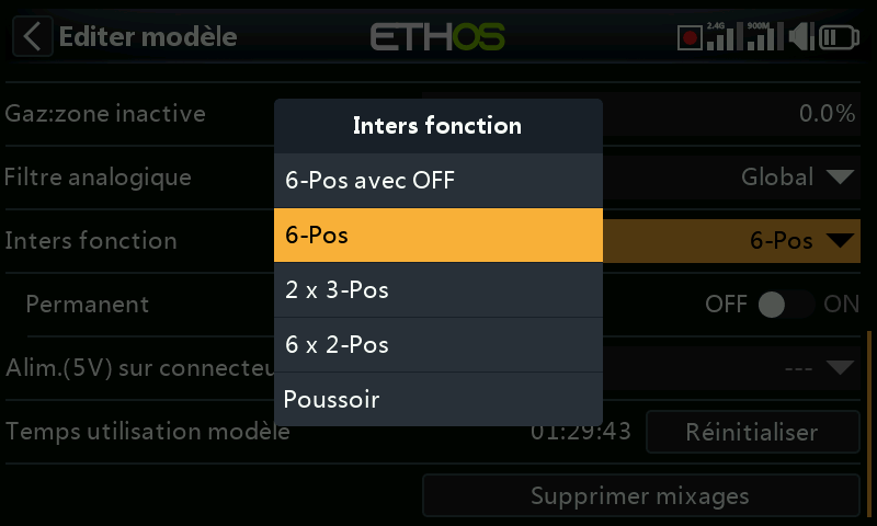 Options des inters de fonction