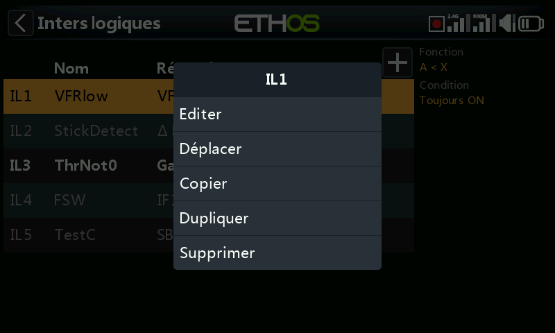 Menu des interrupteurs logiques