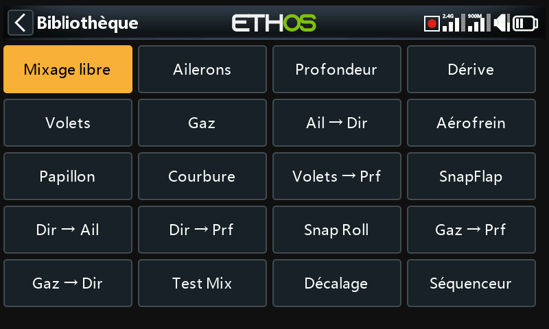 Bibliothèque de mixages avion