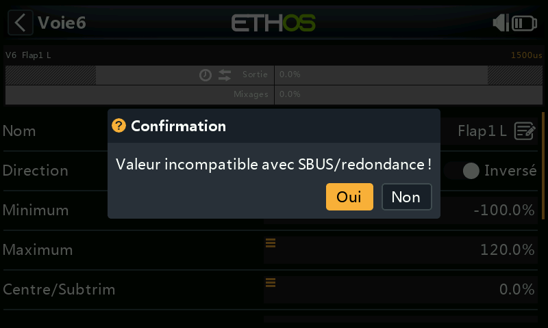 Avertissement redondance SBUS