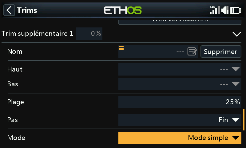 Réglages du trim supplémentaire