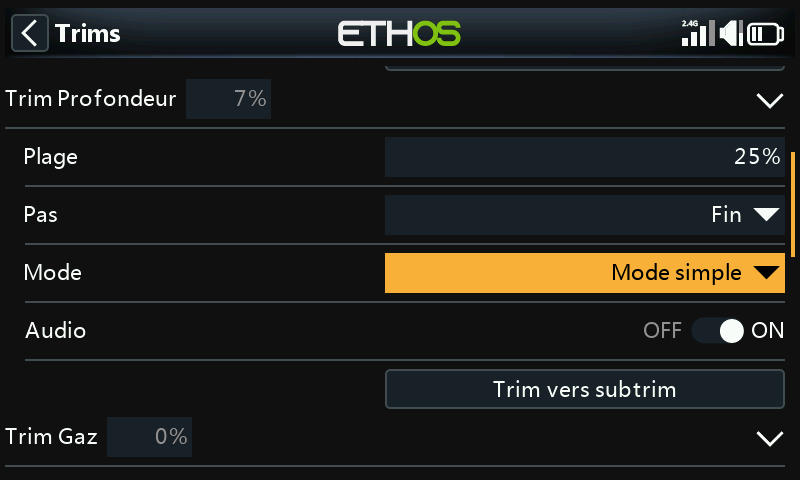 Mode du trim de profondeur