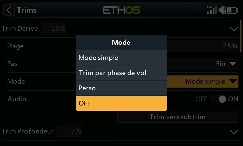 Mode : off