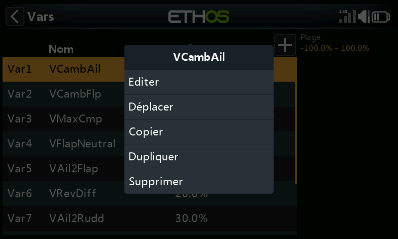 Actions de la variable