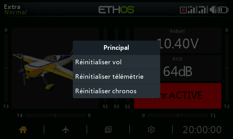 Menu de réinitialisation