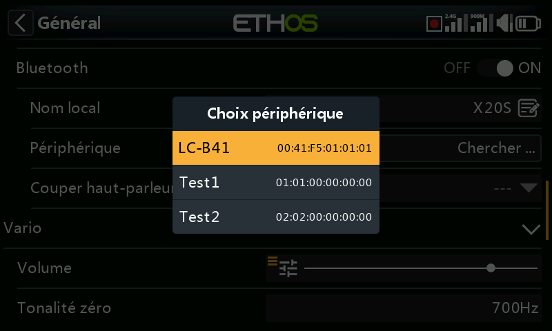 Choix de périphérique Bluetooth
