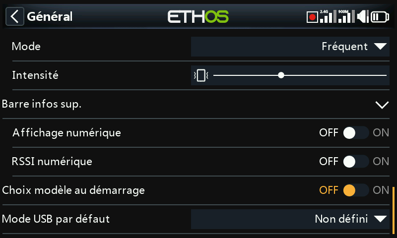 Choix modèle au démarrage