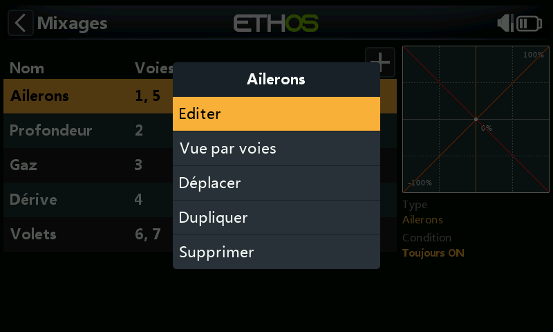 Modifier le mixage ailerons